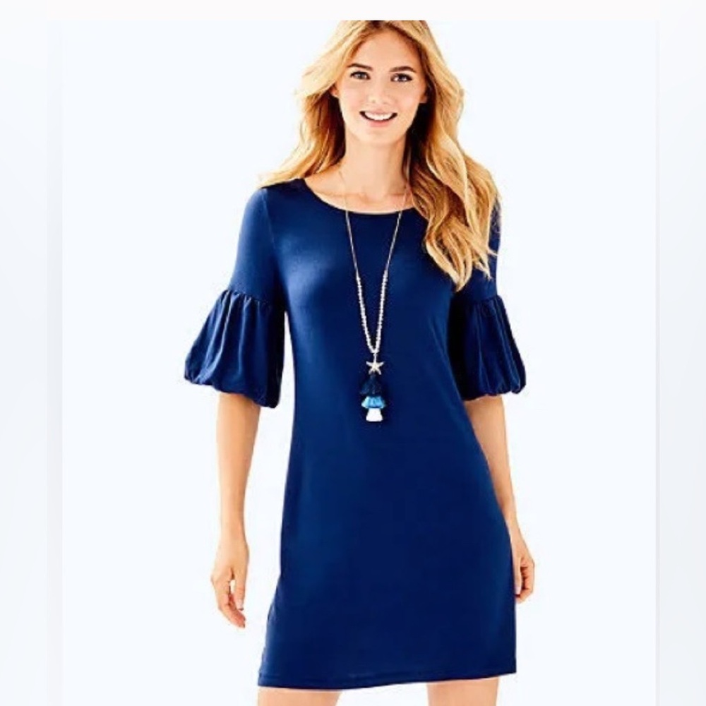 Lilly Pulitzer, Elegant Navy Blue Women's Dress with balloon sleeves siz…
